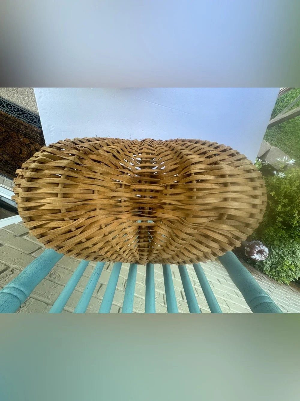 Vintage Handwoven Double Gathering Basket Egg Harvest Market Basket Woven Handle